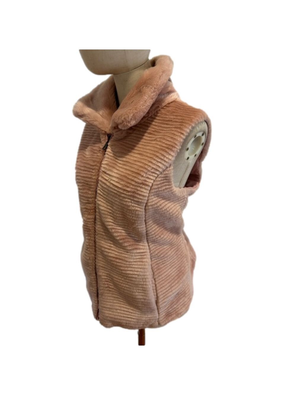 Y2K BLUSH PINK MOBWIFE FAUX FUR RIBBED FITTED REVERSIBLE VEST LIZ CLAIBORNE LP - Picture 5 of 17